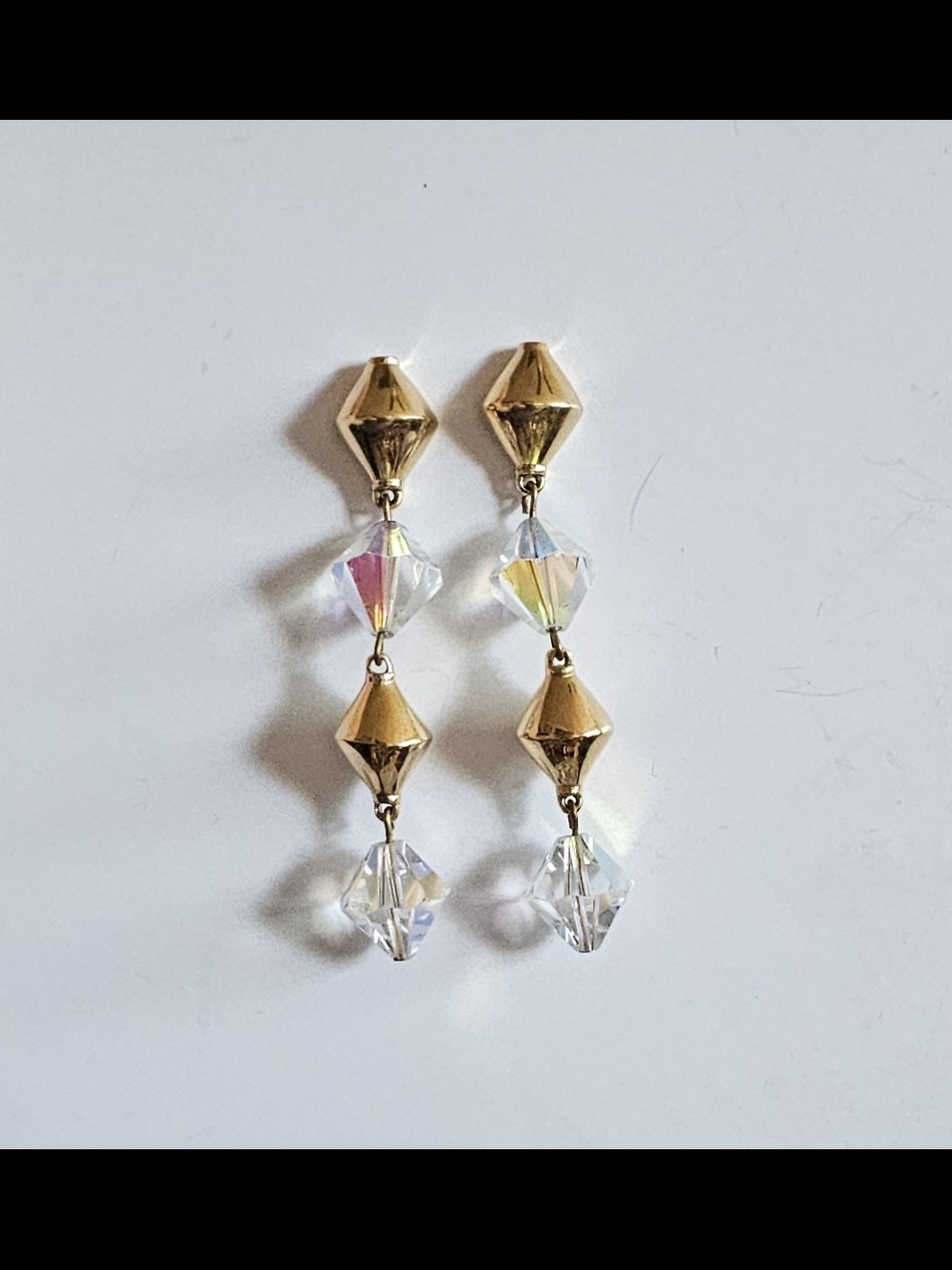 Swarovski Gold-Tone Earrings with Clear Aurora Borealis Crystals